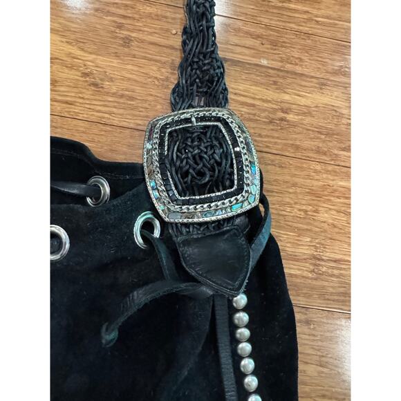 LEATHEROCK USA Black Suede Leather Hobo Silver Studs Indie Boho Bag - Picture 8 of 9